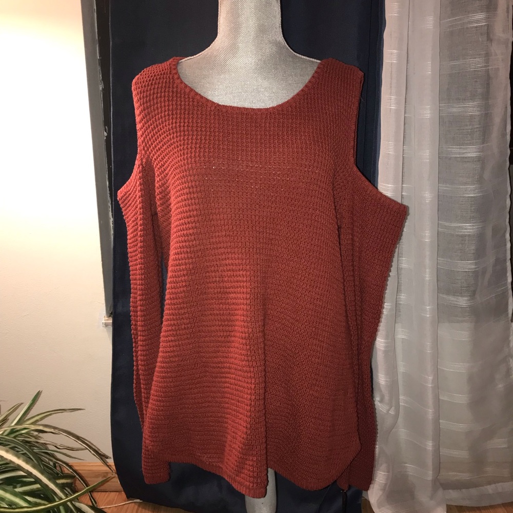 Cold Shoulder Burnt Orange Chunky Sweater